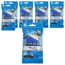 Schick 舒適牌 Exacta 2 高級防滑輕便刀 一般型 6支裝, 雙層刀片 精準刮鬍, 防滑舒適握柄, 一按清洗裝置, 6支, 6包