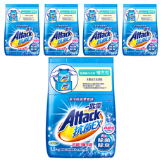 Attack 一匙靈 台灣公司貨 抗菌EX超濃縮洗衣粉 補充包, 1.5kg, 5包