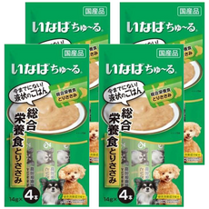 INABA 啾嚕 狗用肉泥 綜合營養食 雞肉口味 14gx4入 日本國產 綠茶消臭成分配方 條狀包裝, 雞肉, 56g, 3袋