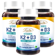 Lovita 維生素K2 + D3素食膠囊, 優質MK-7型態, 植物萃取, 30顆, 0.4g, 3罐