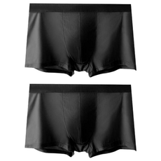 石墨烯冰絲涼感平口內褲 2件, 3XL(腰圍78cm 褲長25.2cm), 黑色