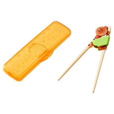 LEC ANPANMAN 麵包超人 快樂學習筷組, 15cm, 2~4歲幼童適用, 慣用右手設計, 含輔助器和收納盒, 綠色, 1雙