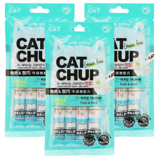 CAT CHUP 貓咪肉泥, 鮪魚&蟹肉口味, 不含穀物, 含牛磺酸, 140g (4條裝), 鮪魚+蟹肉, 56g, 3袋