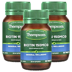 Thompson's 生物營養素，每片含生物素150mcg，100片，膳食補充劑, 100顆, 3瓶