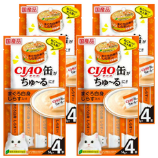 INABA CIAO 啾嚕 旨定系列 肉泥,白身鮪魚 + 吻仔魚口味,含綠茶消臭配方, 日本原裝進口, 嗜口性高, 56g, 4袋