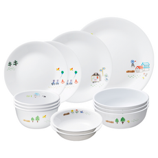 Corelle 康寧 Easy Weekend 康寧碗盤組 12入 Set 3人份印花碗盤組, 飯碗*3+湯碗*3+小碗*2+小圓盤*2+中圓盤*1+大圓盤*1, 混合顏色, 1組
