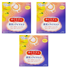 Kao 花王 MegRhythm 美舒律 蒸氣眼罩，柚橘系精油 40°C 溫暖SPA 舒緩疲勞，12片裝, 12入, 3盒