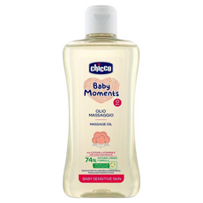 Chicco 敏弱肌寶貝嬰兒潤膚按摩油, 74%天然成分, 含棉花籽油和維他命E, 100%可回收容器, 適合乾性及極乾性肌膚, 200ml, 1瓶