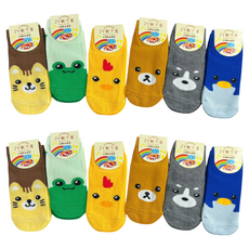 JY SOCKS 靴下屋 直版童襪 男 Set 12雙, 台灣製, 舒適好穿, 襪底有止滑顆粒, 3~6歳(15~18cm), 動物園