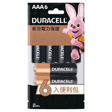 DURACELL 金頂 金霸王 AAA 4號鹼性電池 6入便利包, 環保鹼性電池，不添加水銀，供電穩定，高效持久, 1組