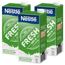 Nestle 雀巢 全脂牛乳, 100%紐西蘭純生乳, 1公升, 1L, 3瓶