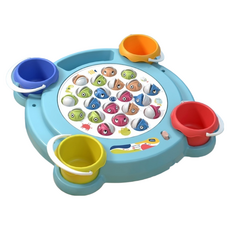 OKids 博士積木 音樂轉盤釣魚玩具, 360度電動轉盤, 21條大魚, 4個魚桶, 4支魚竿, 2種魚竿, 可調靜音, 音樂伴奏, 瀚海藍, 1個