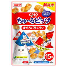 INABA CIAO 啾嚕 迷你捲心肉泥 Set 15入, 鮪魚口味+扇貝口味, 貓零食, 鮪魚+扇貝, 180g, 1包