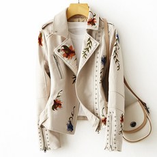 여성 가죽 자켓 FTLZZ New Women Retro Floral Print Embroidery Faux Soft Leather Jacket [G00147776]