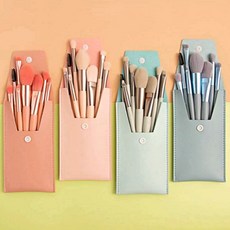 미니 메이크업 브러쉬 8종 + 가죽 파우치 세트, 핑크