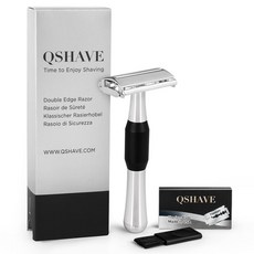 QShave 새로운 디자인 고급스러운 나비 오픈 안전 면도기 클래식 면도기 면도기 이발사|면도기|, 1개, Blue Silver Handle, 단일