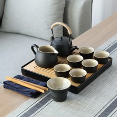 전통 찻잔 가정용 일본식 간단한 세라믹 검은 도자기 다도 세트 귀한 손님 대접, 블랙 플레이트가있는 손잡이 냄비 12 개 개