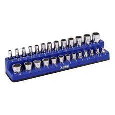 ARES 60006-26개 0.64cm(1/4인치) 메트릭 자석 소켓 정리함 - 블루 - 13개의 표준 (얕은) 및 13개의 딥(깊은) 소켓 - 공구 상자에 적합 - 블랙 색상도, 블루 (Mm)