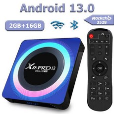 안드로이드TV 셋탑박스 TV박스 안드로이드 TV스틱 스마트 TV 박스 셋톱 13 X88PRO13 RK3528 쿼드 코어 Cortex A53 지지대 8K 4K HDR10 24 및 5, 6) Eu 플러그  2GB 16g, 1개 - 서진네트웍스디빅스