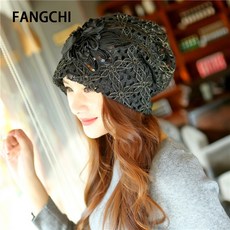 Fangchi 후드 모자 여자 여름 펀칭 레이스 에어컨 모자 이중 꽃 달 햇 보온 방풍모 임신부 모자 캐 주 얼 편안 한 잠 모자 MXM - 313 블랙 프 리 사이즈