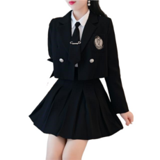 Krismile교복 여자 예쁜 영국 스타일 블랙 화이트 마이 자켓 동복 치마 교복룩 세트+QDR124