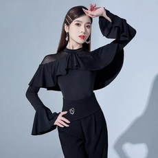 자칠 라틴 라인 모던 왈츠 볼룸 바디슈트 상의 탑 댄스복 TW-031703, 2XL