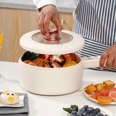 요리 전기 김밥시트기 냄비 휴대용 냄비 밥솥 멀티 쿠커 라이너 프라이팬 스티머 달린 16L, WHITE, 1개