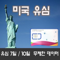 미국 유심칩 7일 10일간 4G LTE 속도로 데이터 완전무제한, 10일, 1개