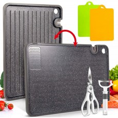 주방 플라스틱 도마 양면 도마 BPA 무료 1 가위 및 과일 대패 세트 및 2 PC 유연한 플라스틱 도마, 단일옵션