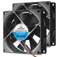 WINSINN DC 80mm 팬 5V 8025 듀얼 볼 베어링 브러시리스 쿨링 80mm x 25mm 2핀 (2개 팩), DC 24V