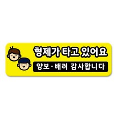 라쿤마켓 차량용 자석 스티커 총29종 초보운전 아이가 타고 있어요 임산부가 타고있어요 강아지가 타고있어요 어르신운전중 혈액형 장애인 도로주행 연수용 탈부착 반사, 09_형제가타고있어요, 1개