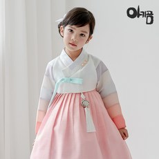 아기곰한복 여아한복 캐럿색동저고리
