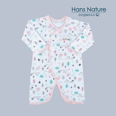 한스네이처 오가닉 여우 신생아 배냇가운 배냇우주복 핑크 hansnature