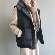 패딩 면 베스트 여 루즈핏 겨울 조끼 터틀넥 숏 빵 코트
