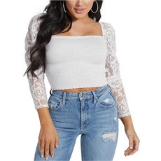 [게스]긴팔티/블라우스Nila Lace-Sleeve Smocked Top