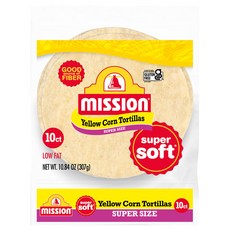 Mission Super Size Yellow Corn Tortillas Large Soft Taco 미션 슈퍼 사이즈 노란색 옥수수 토르티야 대형 소프트 타코 사이즈 10, 1개, 90.72g