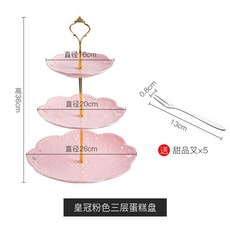 유럽식 3단 접시 플레이트 고급 접시 브런치 마카롱, 핑크골드 크라운 3단 접시 +포크5개