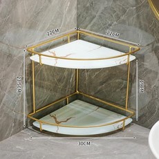호환 단조 다리미 대리석 패턴 유리 트레이 금속 장식 보관 랙 욕실 선반 정리함 디스플레이 스탠드, [07] white 2 layer