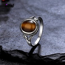 호랑이 눈 천연 돌 손가락 반지 여성용 주얼리 선물 순은 925 스털링 실버 8x10MM