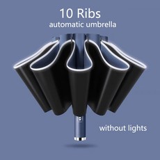 독특한 특이한 재미있는 거꾸로 예쁜 우산 완전 자동 UV LED 손전등 반사 스트라이프 역 대형 비 태양 단열 파라솔, 10 RibsNo LEDBlue