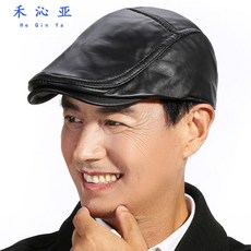 others 중장 년 층 남성 리 얼 가죽 캡 봄 가을 오리 부리 모자 캐 주 중년 양가죽 베레모 아빠 외톨이 검은색 L (56 - 57cm)