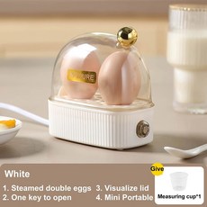 전기 계란 보일러 자동 스티머 미니 아침 식사 기계 2 개 휴대용 전원 끄기 220V 120W, White, KR, 1개