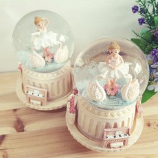뭉게구름 라운딩 발레리나 (브라운) 오르골 스노우볼 자동눈날림 LED조명, A