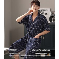 남자 여름 하프 잠옷 오버 면 반팔 가운 잠옷 가운, 남성 3XL, NX89512【로브】, 1개