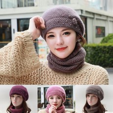 앙고라 베레모 여자 넥워머 세트 연말룩 중년 여성 여행룩 엄마 겨울 모자 여행패션 하객룩