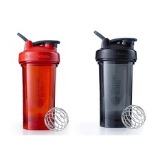 BlenderBottle Pro 시리즈 셰이커 보틀 블렌더볼 라운드 베이스 스파우트가드 포함 24온스 2팩 (블랙 - 오렌지)