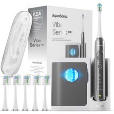 아쿠아소닉 바이브 시리즈 PRO – 울트라 화이트닝 전동 칫솔 5가지 모드 및 스마트 타이머 UV 살균 베이스 ADA 승인(숯 메탈릭) Aquasonic, CharcoalAquasonic Aquasonic