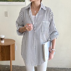 빅사이즈 오버핏 롱남방 긴팔 롤업스타일 카라셔츠 루즈핏 체형커버 데일리룩 오피스룩 투데이스트라이프롱셔츠