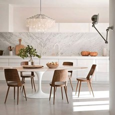 타원형 화이트 마블 대리석 튤립테이블 knoll Oval 앤틱 원목 철제 대형 식탁, 1070W 원목화이트