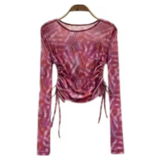 JoYouth 여성 댄스복 상의 댄스티 시스루 슬림 라인 댄스 연습복